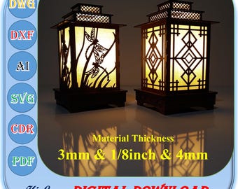 Laser Cut Night Light Lantern, 3mm 1/8inch 4mm Candle Holder Night Light Box Svg Dxf Ai, Decorative Night Lamp Laser Cut File