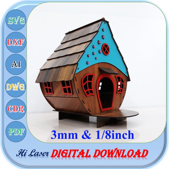Bird House Laser Cut File for 3mm 1/8inch Material Thickness, Bird Box Svg Dxf Ai Files