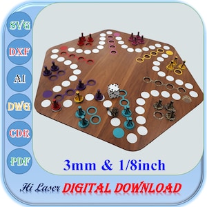 File di taglio laser per gioco da tavolo Ludo, gioco da tavolo Ludo con gettone SVG, modello per gioco da tavolo Pachisi, gioco da tavolo Ludo da 3 mm 1/8 pollici Svg