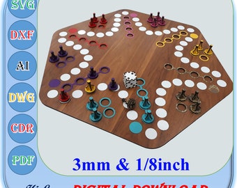 Ludo Board Game laser Cut File, Ludo Board Game with Token SVG, Pachisi Board Game Template, 3mm 1/8inch Ludo Board Game Svg