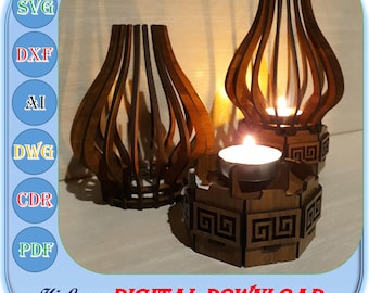 Candelabro de madera cortado con láser, 3 mm, 4 mm, 1/8, Dxf, Svg, Ai