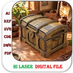 Laser Cut Wooden Treasure Chest File: Ancient Jewelry Box SVG, DXF