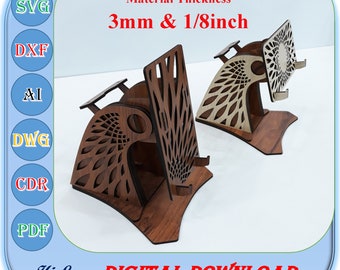 Laser Cut Wooden Phone Stand Files with Adjustable Angle, 3mm 1/8 inch Phone Stand Svg Dxf Ai Cut File