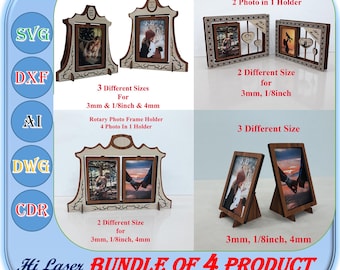 Bundle of 4 Photo Frame with Holder Svg Dxf Ai, 3mm 1/8inch 4mm Laser Cut Bundle of Photo Frame Holder