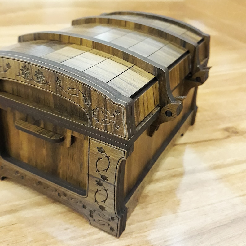 Skattkista laserskuren fil träkista SVG forntida kista Dxf smyckeskrin klippfiler Glowforge-låda antik skattkista i trä SVG bild 4