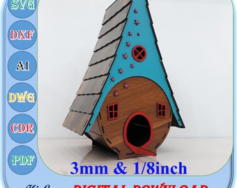 Laser Cut Wooden Bird House Files, 3mm 1/8inch Bird Nest Svg Dxf Ai Template