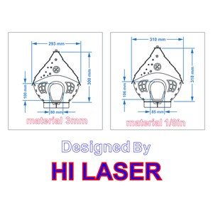 May include: Line drawing of a house with a pointed roof and windows. The house is 3 inches tall and 3 inches wide. The drawing is labeled "material 1/8in".