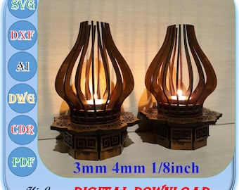 Wooden Laser Cut Candle Stick File, 3mm 4mm 1/8inch Tealight Candle Holder Svg Dxf Ai, Wooden Candle Holder Cut files