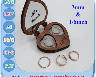 Wooden Ring Box Svg Dxf Ai, 3mm 1/8inch Laser Cut Ring Box File, Wedding Ring Box Template
