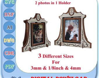 Laser Cut Photo Frame Holder, 3mm 1/8inch 4mm Rotary Photo Holder Svg Dxf Ai Cut File in 3 Size