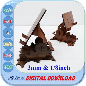 Lasergesneden telefoonhouder met draaihoek Svg Dxf Ai Cut-bestand