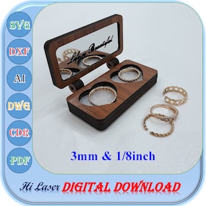 Ringbox aus Holz Laser Cut Datei, 3 mm 1/8 Zoll Ring Box svg Dxf, Wedding Ring Box Template