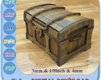 Treasure Chest laser cut file Wooden chest SVG Ancient Chest Dxf  Jewelry Box Cut files Glowforge Box Wooden Antique Treasure Box SVG