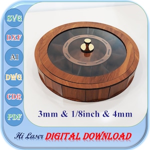 Runde Holzbox SVG, Aufbewahrungsbox Dxf, Box mit Deckel Laser Cut-Datei, Holzbox mit 9 Fächern SVG, 3mm 4mm 1/8inch Box svg