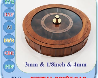 Runde Holzbox SVG, Aufbewahrungsbox Dxf, Box mit Deckel Laser Cut-Datei, Holzbox mit 9 Fächern SVG, 3 mm 4 mm 1/8 Zoll Box svg