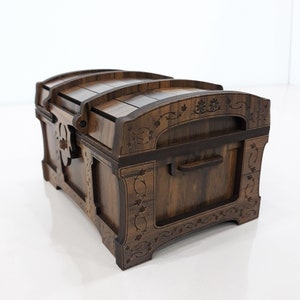 Skattkista laserskuren fil träkista SVG forntida kista Dxf smyckeskrin klippfiler Glowforge-låda antik skattkista i trä SVG bild 2
