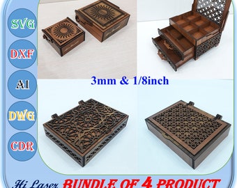 Laser Cut Gift and Jewelry Box Bundle of 4 Product Svg  Dxf Ai 3mm, 1/8inch Thickness