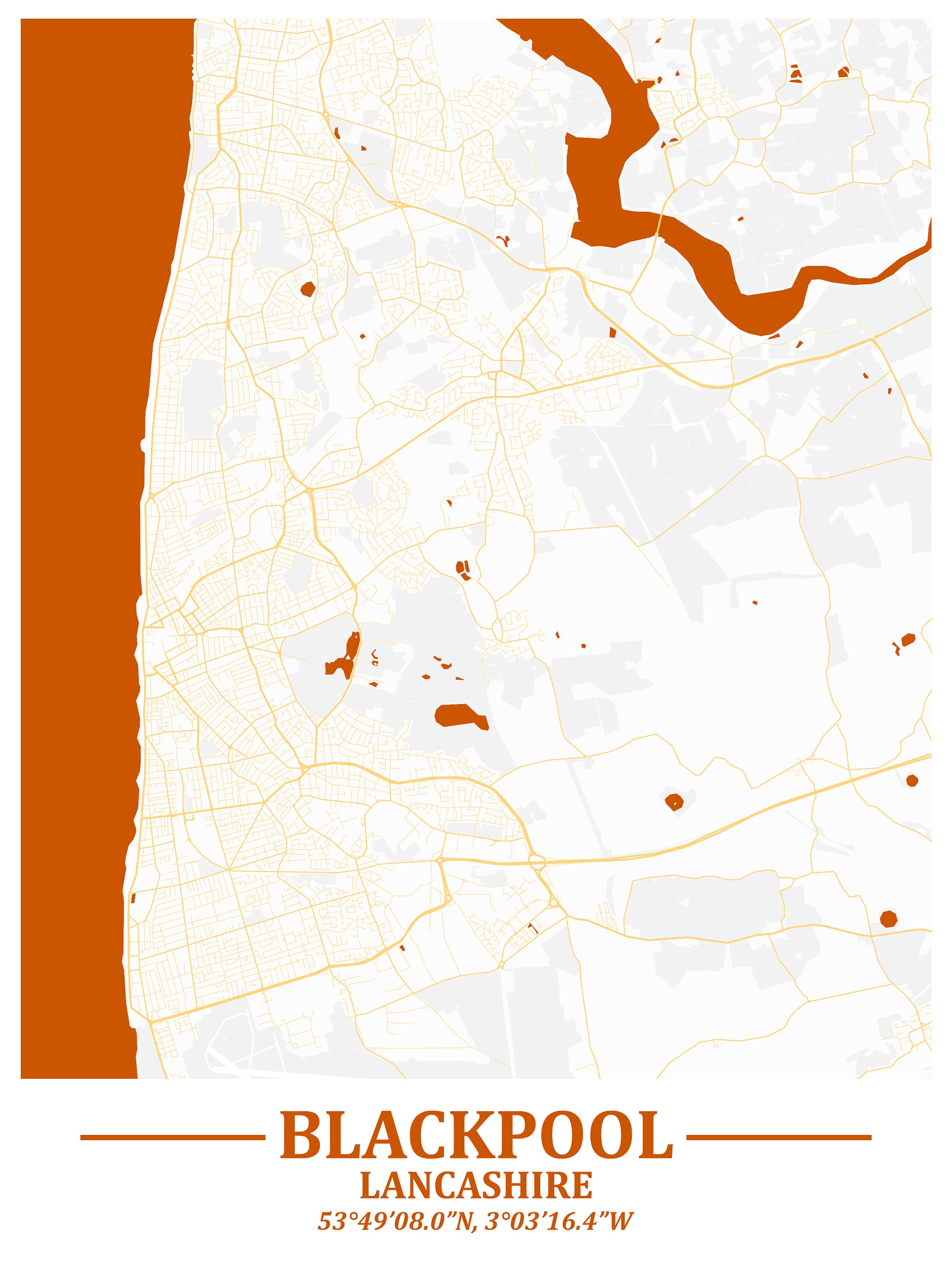 Blackpool Map Poster UK Minimalist Wall Art Custom Map Print Coloured