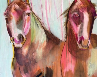 SOLD, two horses original statement painting