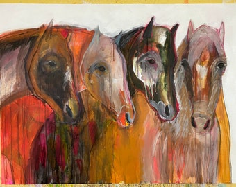 SOLD, original 30x40, four horses painting