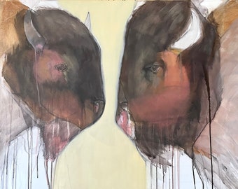 two buffalo/bison original painting