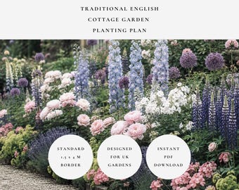 Tradycyjny angielski plan nasadzeń w ogrodzie wiejskim | Standardowa granica w Wielkiej Brytanii | Natychmiastowe pobranie pliku PDF