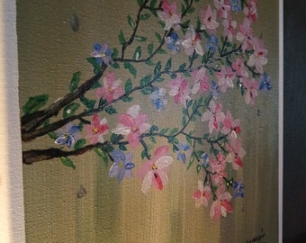 Peinture sur toile tendue acrylique, branche arbre fleuri, Fleurs