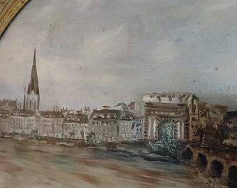 Belle peinture sur bois huile Pont de Pierre à Bordeaux, tableau peinture, Fêtes des mères, cadeau