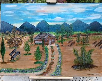 Agréable tableau mural toile acrylique, peint à la main, représentant une paisible scène de paysage sur toile acrylique, fêtes des mères