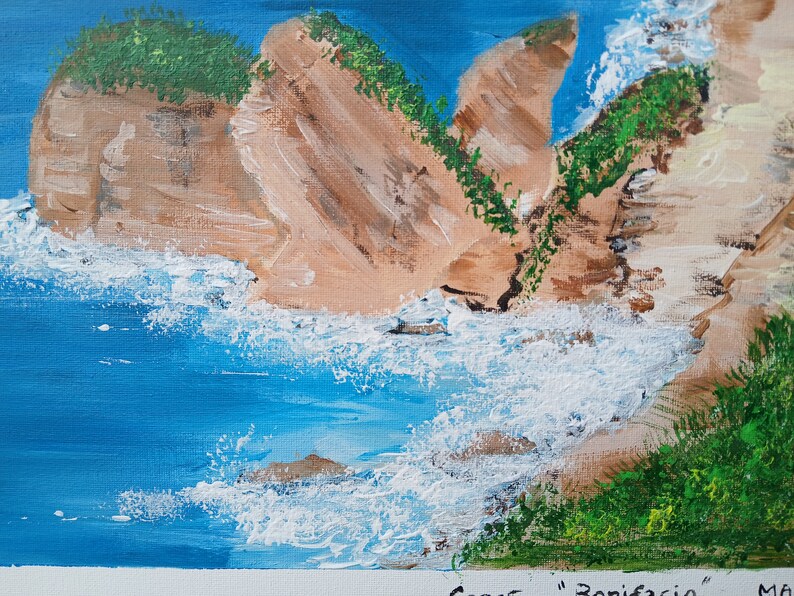 Belle peinture sur toile acrylique Bonifacio Corse, tableau peinture image 2