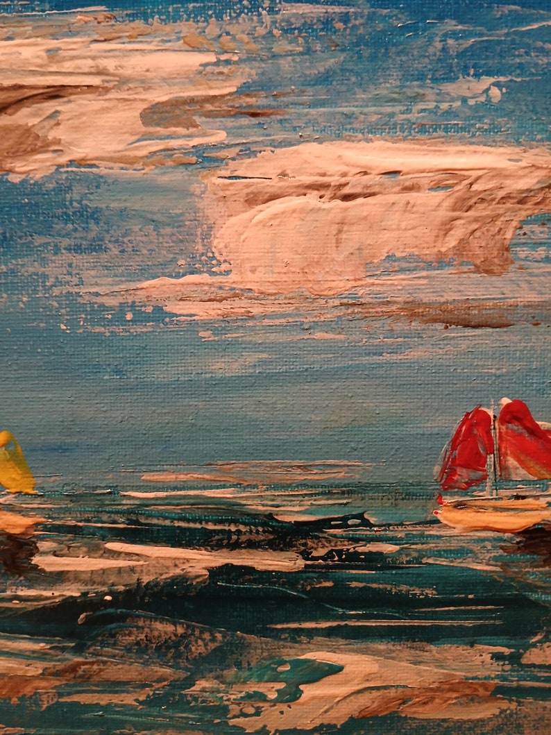 Voiliers dans les mers agitées, œuvre d'art sur toile acrylique, Voiliers dans les mers agitées peints à la main sur toile acrylique. image 4