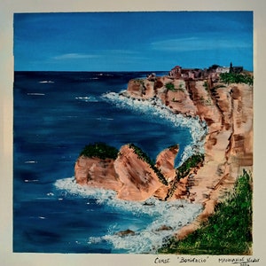 Belle peinture sur toile acrylique Bonifacio Corse, tableau peinture image 1