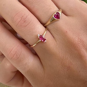 14k Solid Gold Ruby and Diamond Ring, Minimalist Ring, Dainty Gold Ring, Stacking Ring, Delicate Ring, Birthstone Jewelry Gift for Women Her