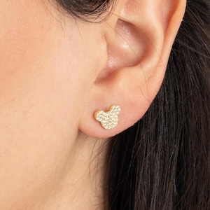 14k Gold Diamond Mouse Earrings, Disney Stud Earrings, Mickey Mouse Earrings, Minimalist Earrings, Birthday Gift, Christmas Gift for Her