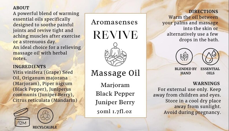 Revive massage oil label