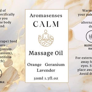 Calm massage oil label