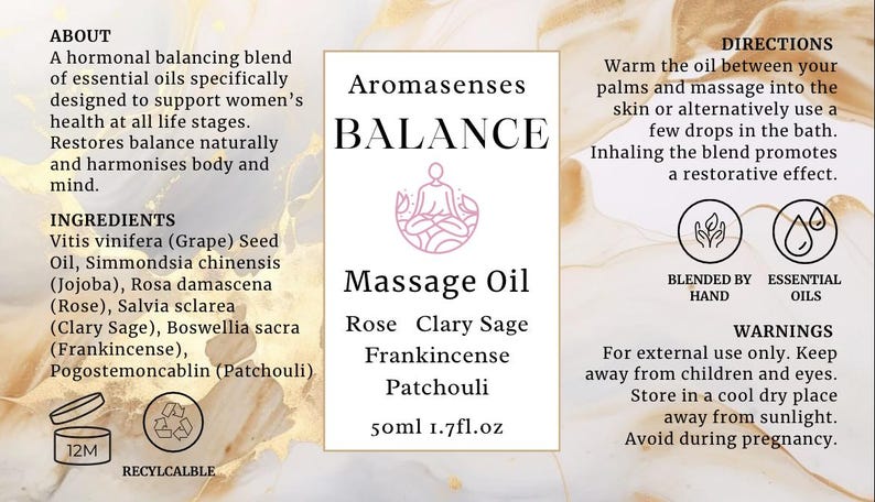 Balance massage oil label