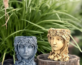 Vintage Hand Cast Stone Face Ornament | Bohemian Stone Statue for Garden