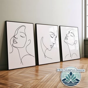 Woman Face Line Art Bundle of 3, Minimalistic Woman Portrait, Feminine single line art, Digital Print, Minimalistic Poster, Neutral Wall Art
