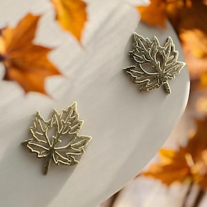 Pair of Gold Autumn Fall Leaves Stud Earrings