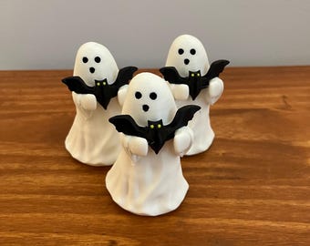 Halloween Decor - Cute Ghost with Bat, Ghost, Bat, Halloween Decoration, Halloween Home Decor, White Ghost with Bat, Ghost Figurine