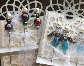 2 1/2 Inch Iridescent Bead and  Angel Decorative Victorian Style  Stick Pins