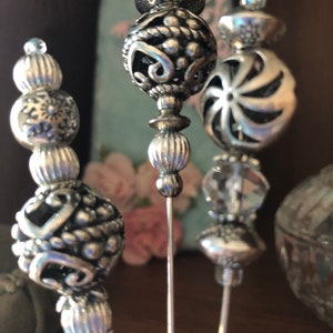 Victorian Style Six Inch Hat Pins crystals, Clear, and Silver