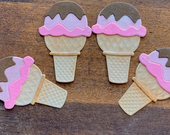 4 Paper Ice Cream Cones  Hand Stamped for Cards, Journals, and Mixed Media