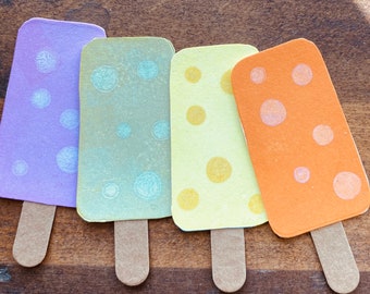 4 Paper Popsicles  Hand Stamped for Cards, Journals, and Mixed Media