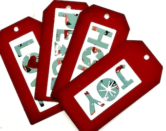 Christmas Tags or Ornaments Red Love Hope Joy Peace