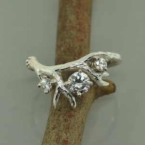Antler Ring 2 three stone ring,moissanite,moissanite ring,alternative engagement ring, twig ring, twig diamond ring, antler ring