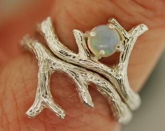 Branch Hug Opal Ring, Twig Branch Band, Alternative Wedding Ring, Engagement Ring