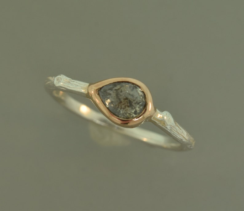 Salt and Pepper Diamond. Pear Shape Diamond Rose Gold Ring Etsy