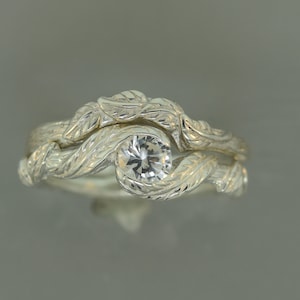 Cascading Leafs, Alternative engagement ring, branch ring, twig ring, engagement ring, sterling twig ring, moissanite ring, leaf engagement